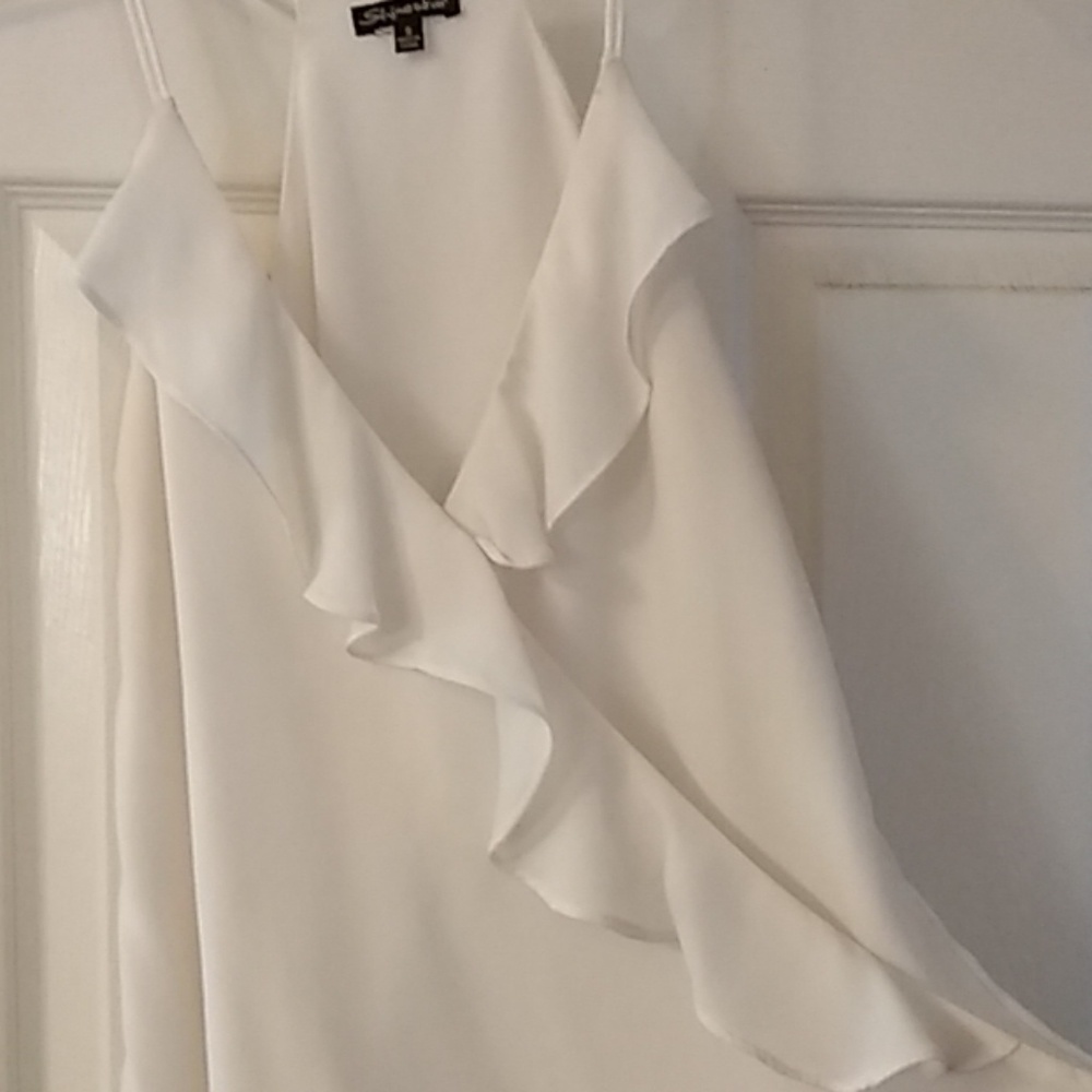 White ruffle spaghetti strap blouse S - Picture 2 of 4